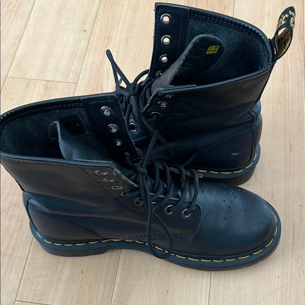 Dr. Martens Black and Yellow Combat Boots with Chunky Sole - Picture 11 of 16